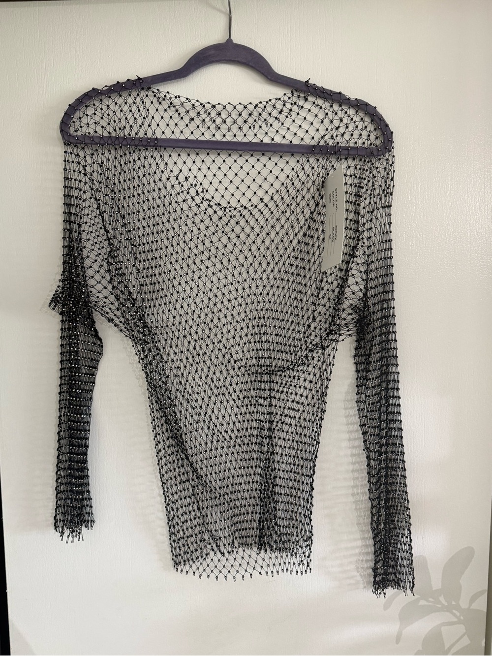 Sheer Open Knit Long Sleeve Top - Black